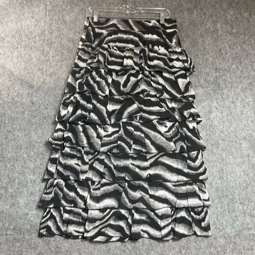 Studio West Skirt Womens Large Black Geometric Tiered Maxi Cotton Boho Southwest